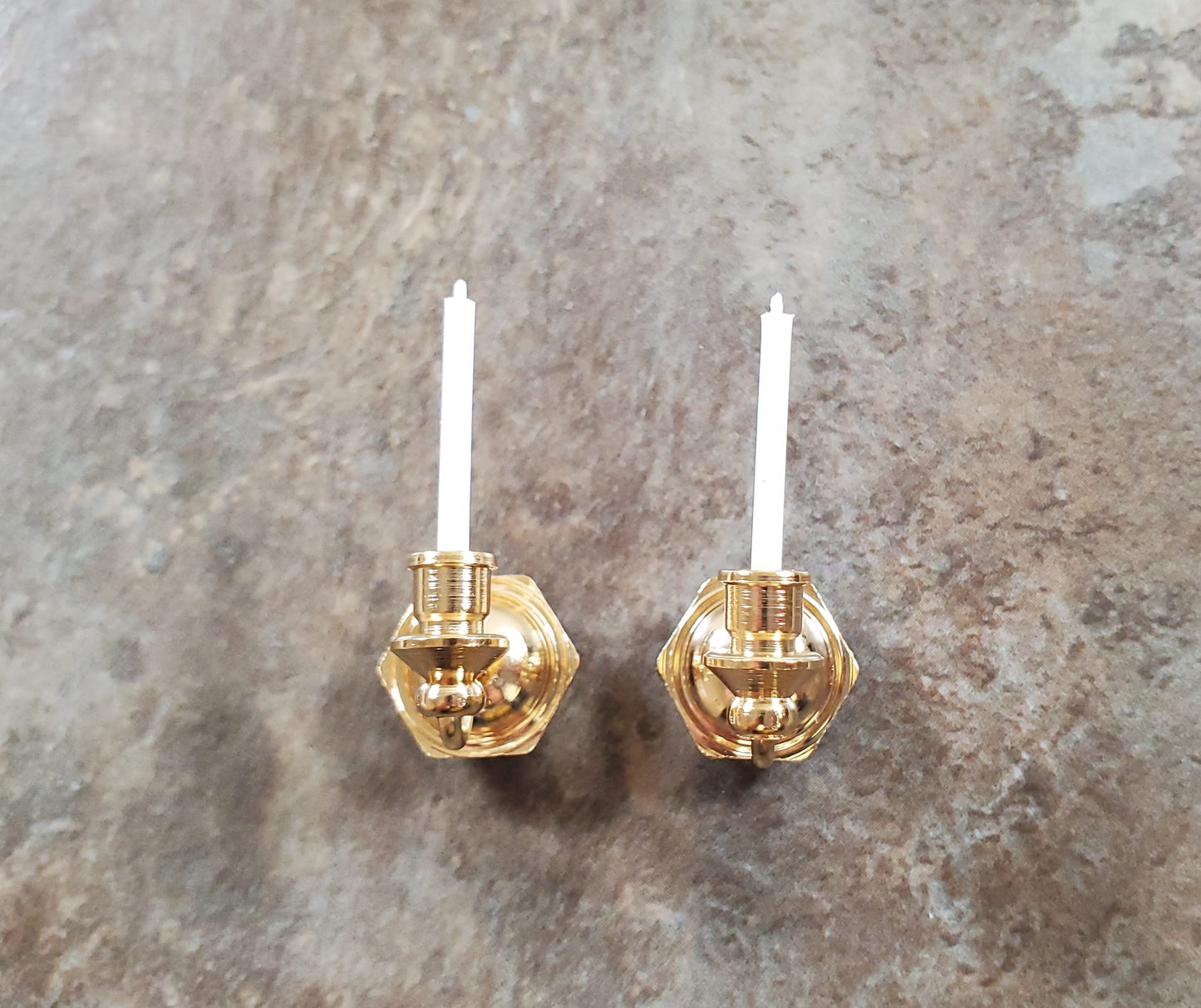 Set of 2 Dollhouse Candle Wall Sconces Gold Metal 1:12 Scale Miniature