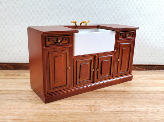 Dollhouse Kitchen Sink Farmhouse Cabinet Style Walnut 1:12 Scale Miniature