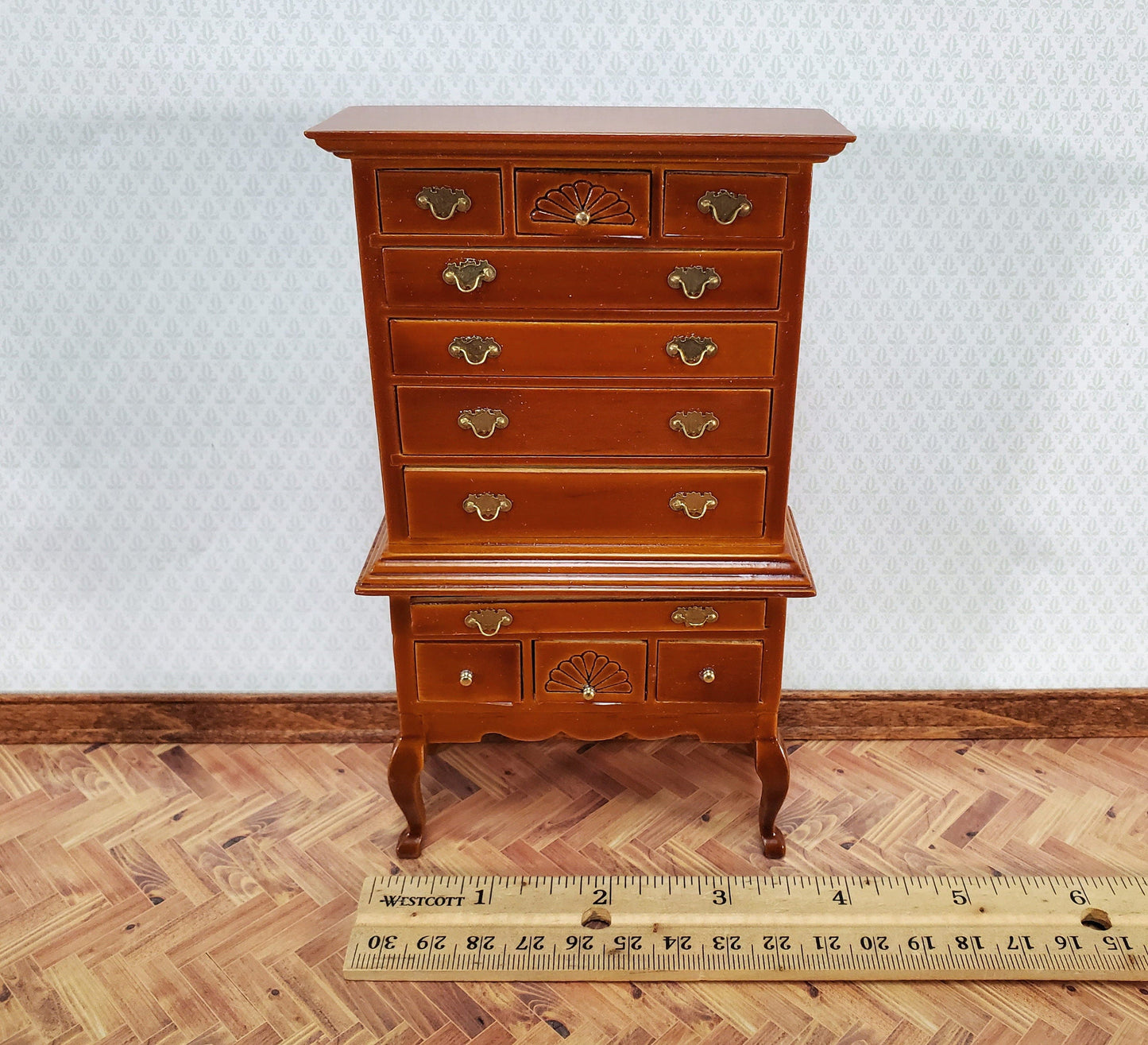 Dollhouse Highboy Dresser Queen Anne Victorian Walnut Finish 1:12 Scale Miniature Furniture