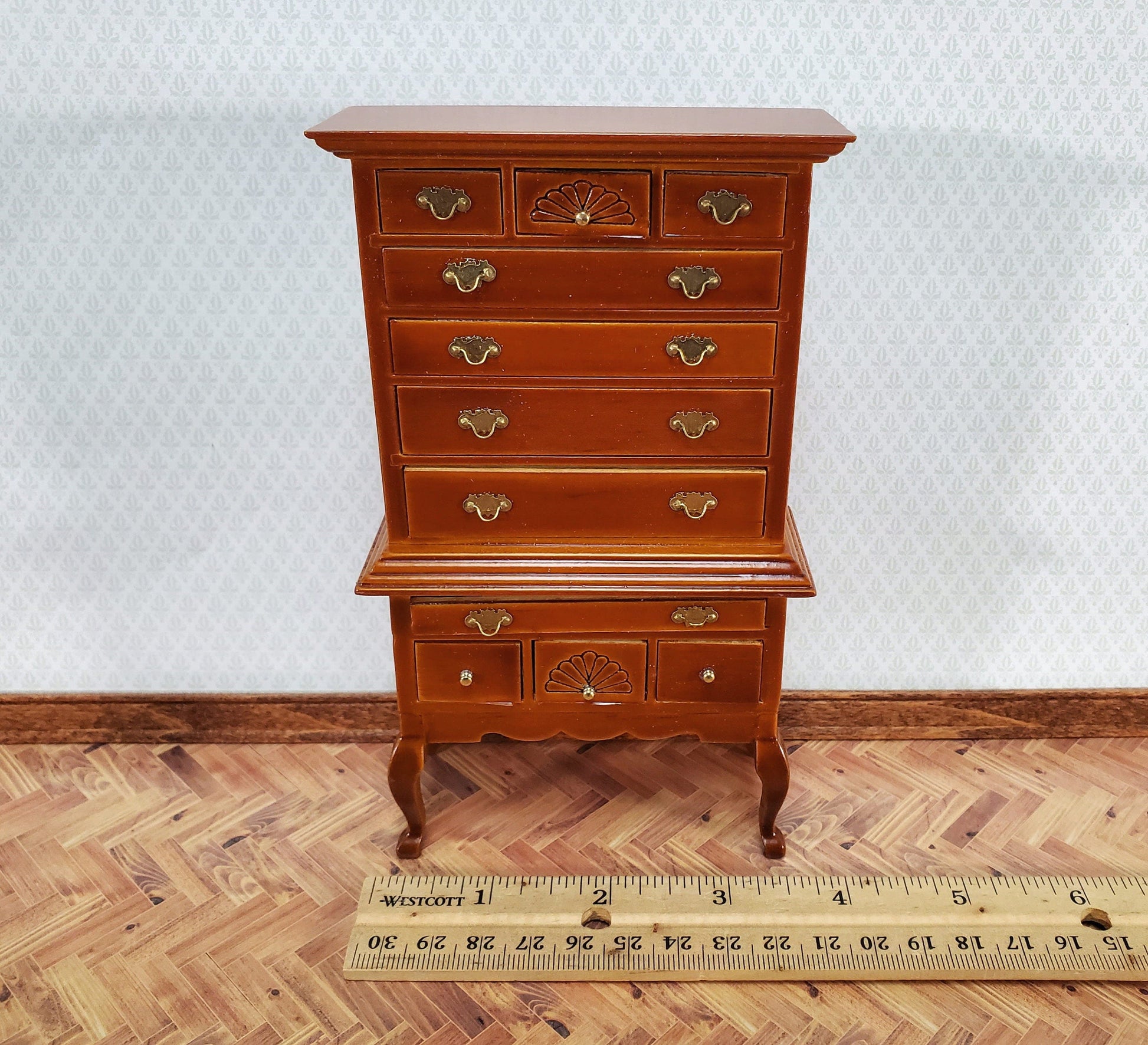 Dollhouse Highboy Dresser Queen Anne Victorian Walnut Finish 1:12 Scale Miniature Furniture