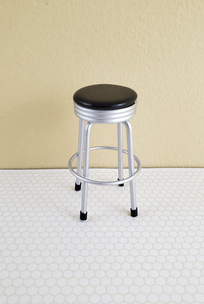Dollhouse Miniatures 1950s Style Kitchen Stool Black 1:12 Scale Miniature Furniture