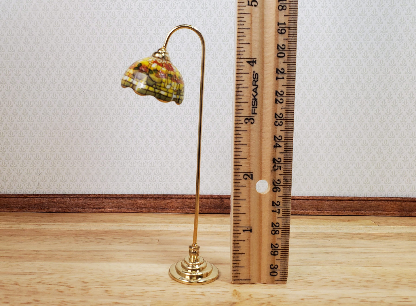 Dollhouse Floor Lamp Non-Working Stained Glass Style Reutter Porcelain 1:12