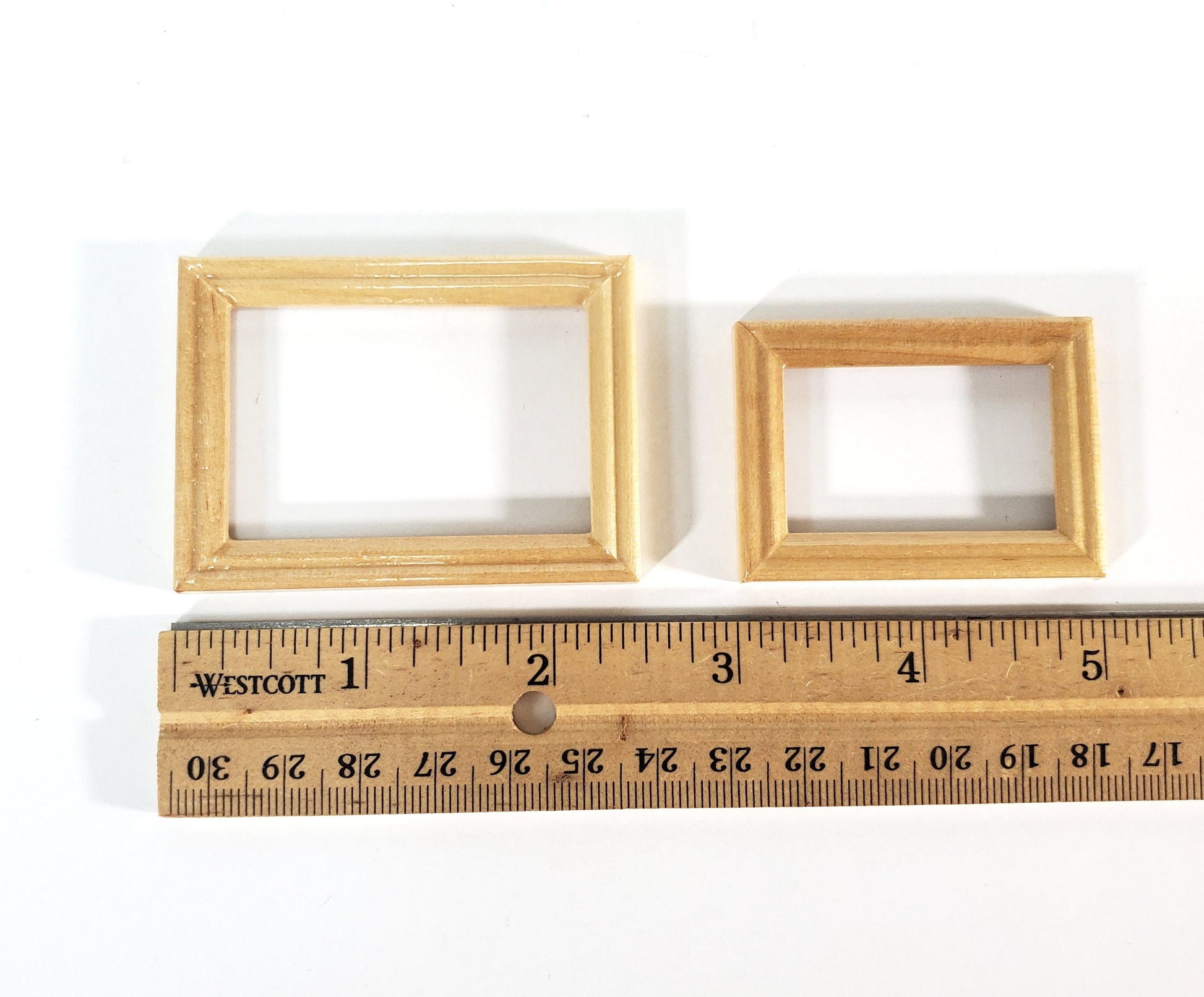 Dollhouse Picture Frames Set of 2 Sizes Wood Light Oak Finish 1:12 Scale Miniatures