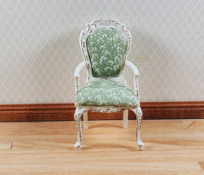 Dollhouse White & Gold Arm Chair Green Fern Fabric 1:12 Scale Furniture Hansson