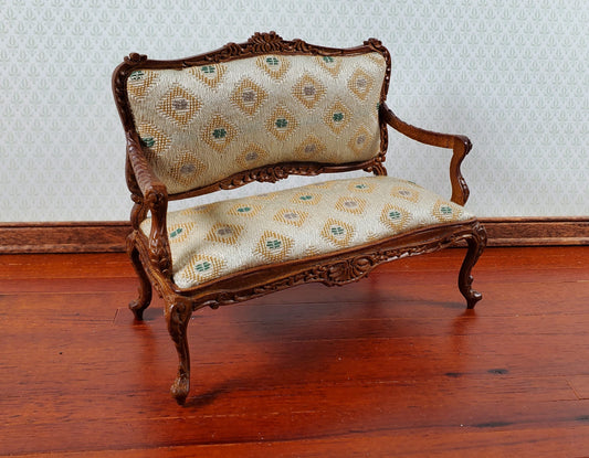 JBM Dollhouse Settee Sofa Rococo Style Walnut 1:12 Scale Miniature Furniture