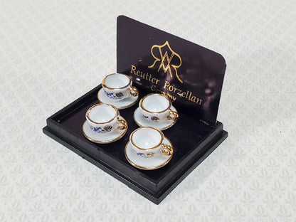 Dollhouse Tea or Coffee Cups Mugs Set of 4 w/ Saucers Reutter Porcelain 1:12
