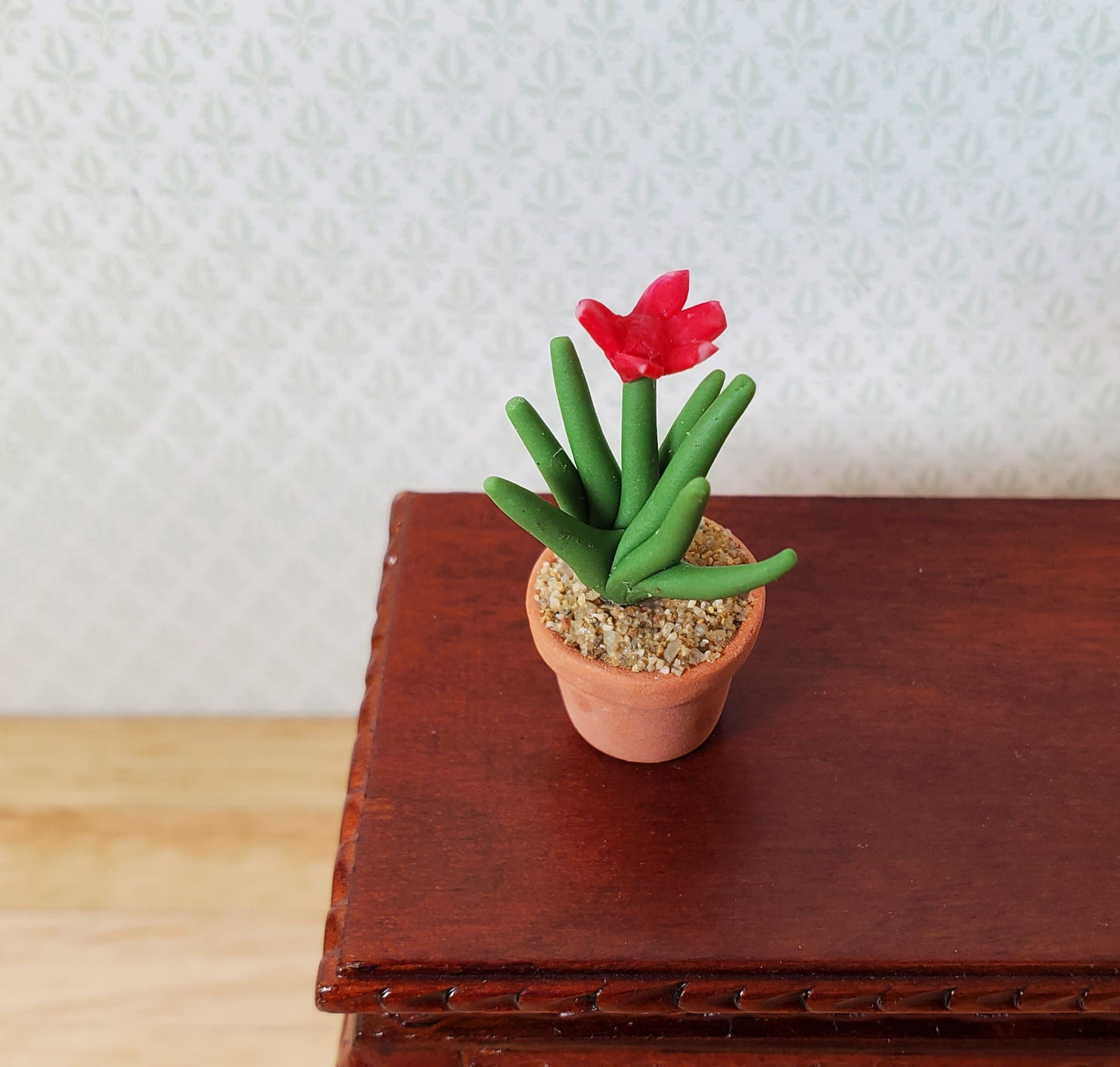 Dollhouse Flowering Spiky Cactus Plant in a Terra Cotta Pot 1:12 Scale Miniature