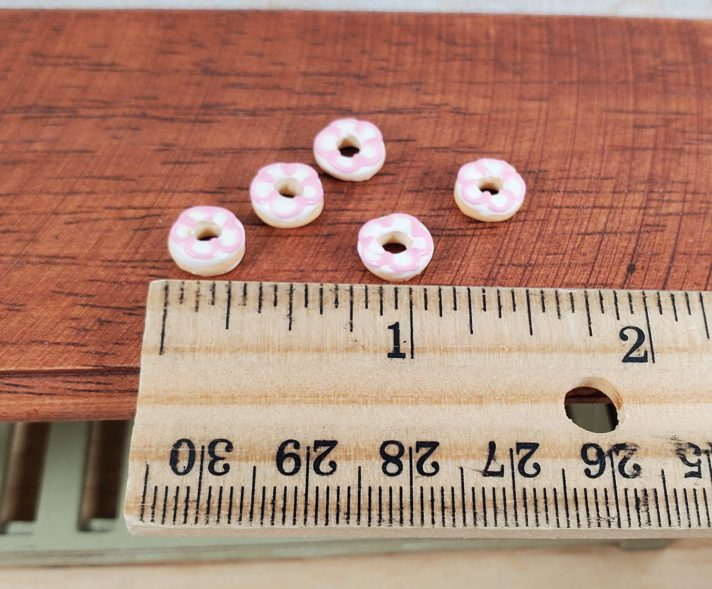 Dollhouse Donuts x5 White & Pink Frosting 1:12 Scale Miniature Dessert Bakery