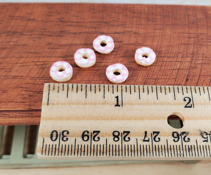 Dollhouse Donuts x5 White & Pink Frosting 1:12 Scale Miniature Dessert Bakery