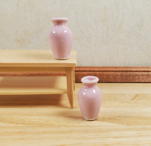 Dollhouse Light Pink Glazed Ceramic Vases x2 1:12 Scale Miniature