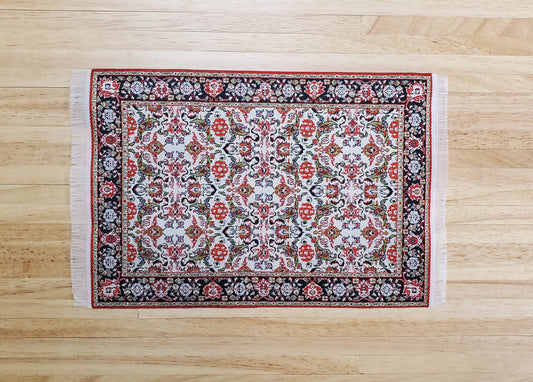 Dollhouse Rug Woven Fabric Large Red White Black 1:12 Scale Victorian Style