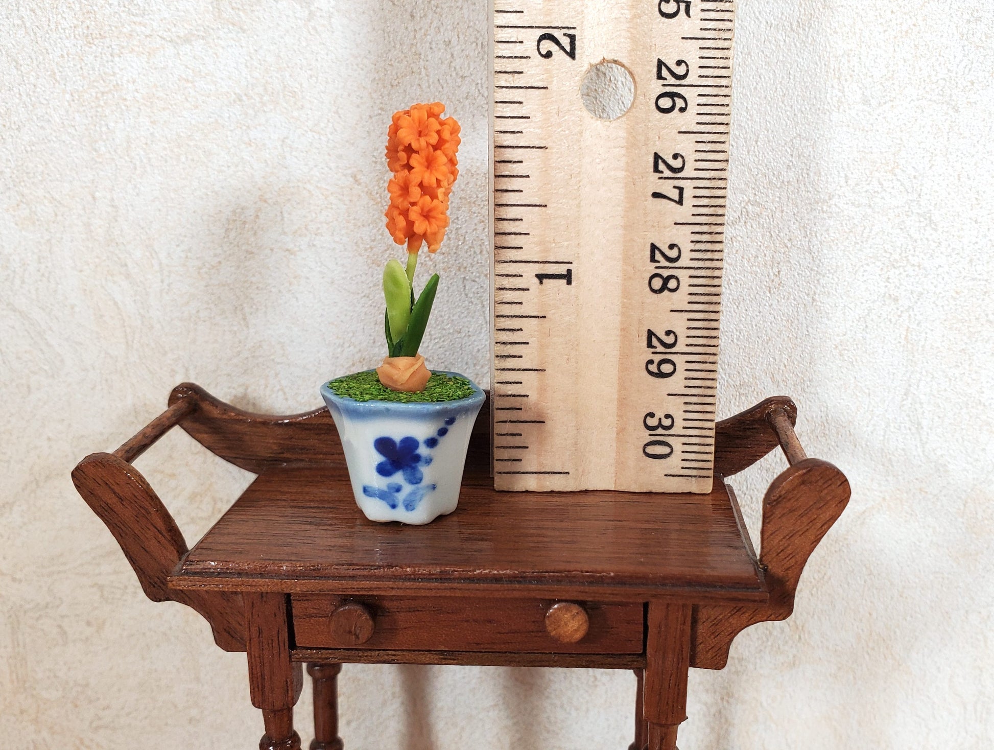 Dollhouse Potted Hyacinth Orange Flowering Plant in Ceramic Planter 1:12 Scale
