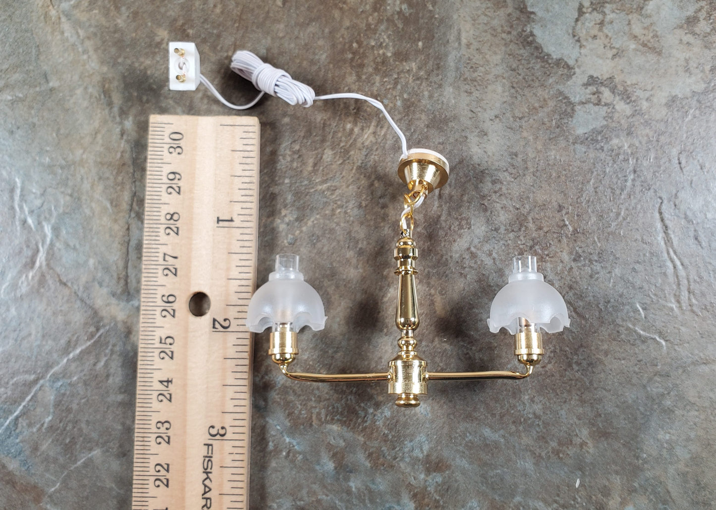 Dollhouse 2 Arm Colonial Chandelier Light 12 Volt with Plug 1:12 Scale Miniature