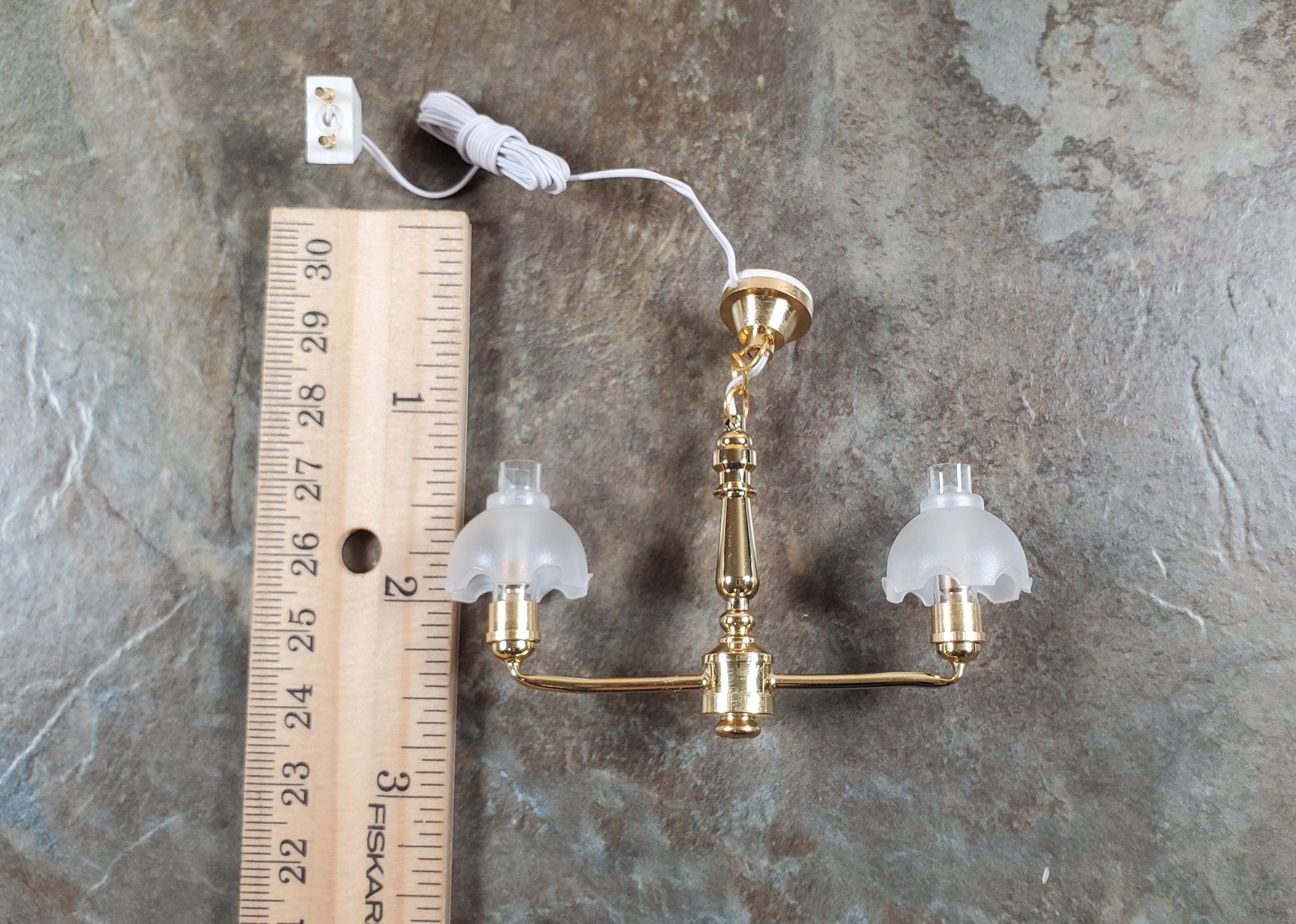 Dollhouse 2 Arm Colonial Chandelier Light 12 Volt with Plug 1:12 Scale Miniature