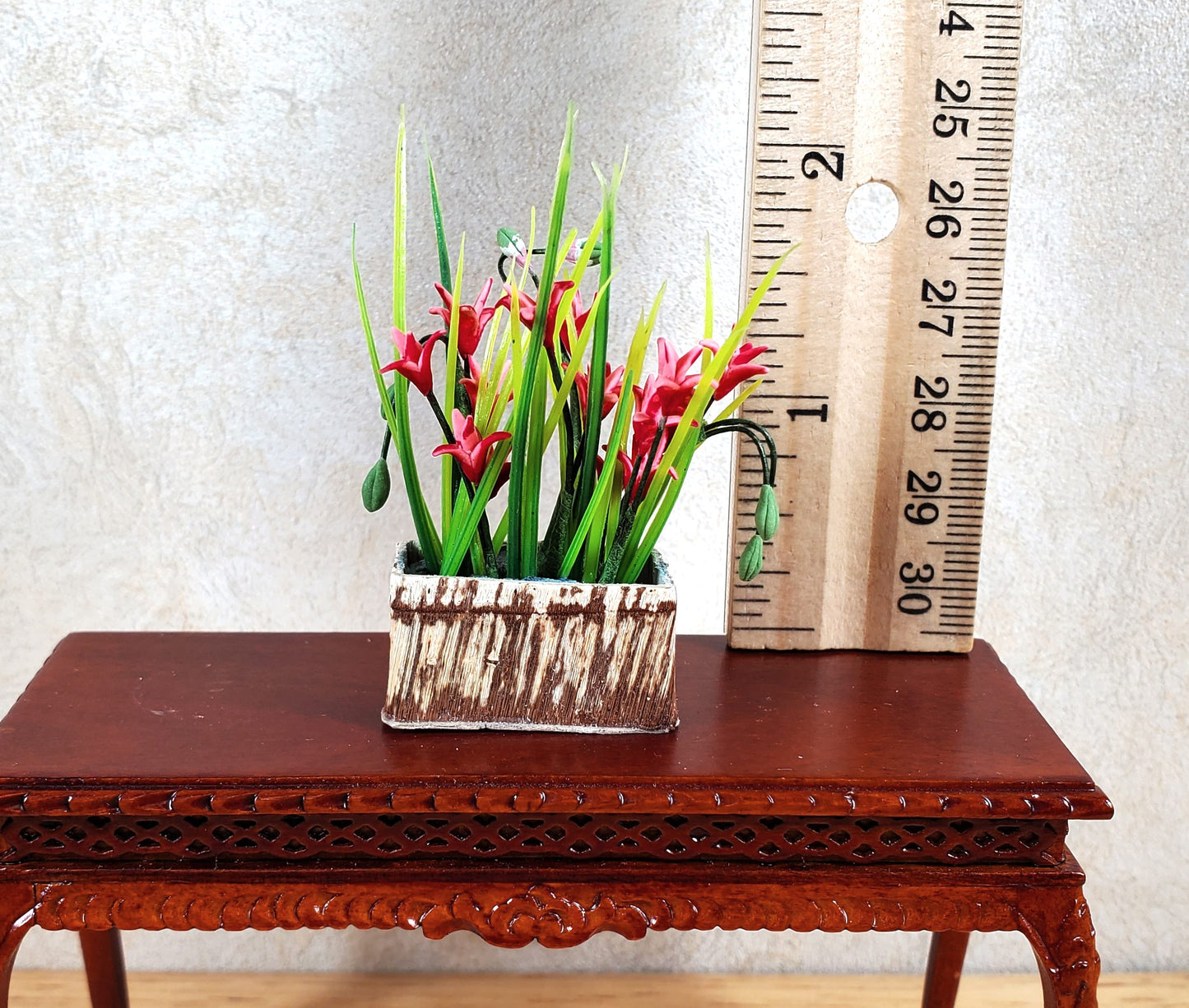 Dollhouse Tropical Flowers Arrangement in Rustic Planter 1:12 Scale Miniature