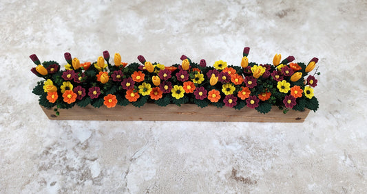 Dollhouse Fall Flowers in a 5.5" Wooden Window Box Planter 1:12 Scale Miniature