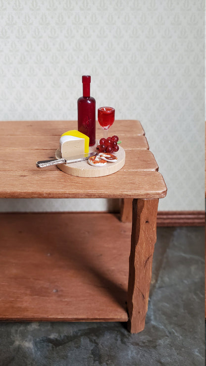 Dollhouse Red Wine Bottle & Filled Glass with Cheese Grapes Knife 1:12 Scale