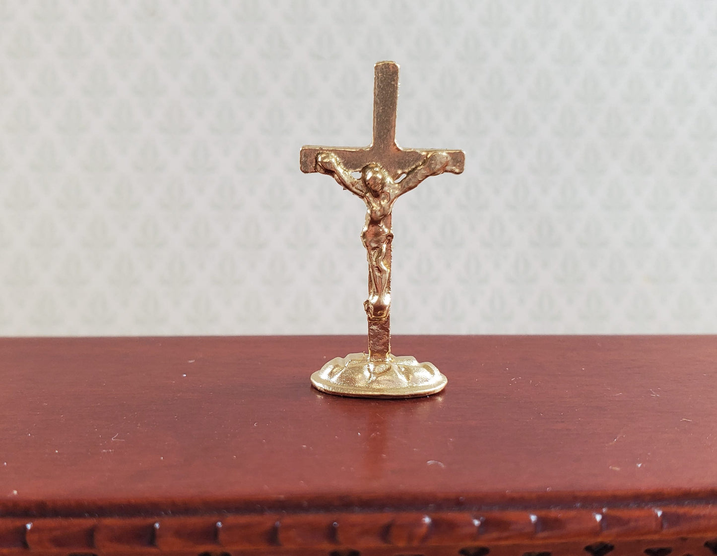 Dollhouse Crucifixion Cross Gold Religious 1:12 Scale Painted Metal