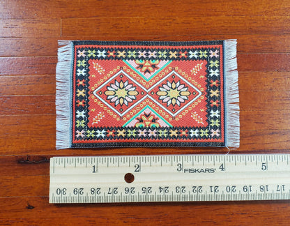 Dollhouse Rug Small HALF SCALE Fabric Red Black 4 1/2" x 2 1/2" 1:24 Miniature