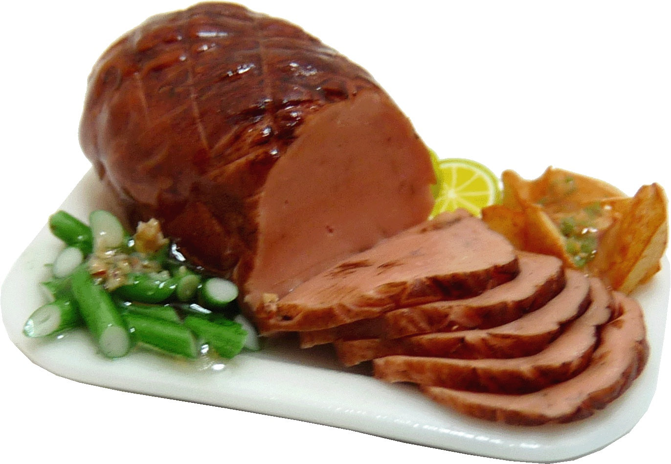 Dollhouse Sliced Roast on a Ceramic Tray 1:12 Scale Miniature Food Kitchen