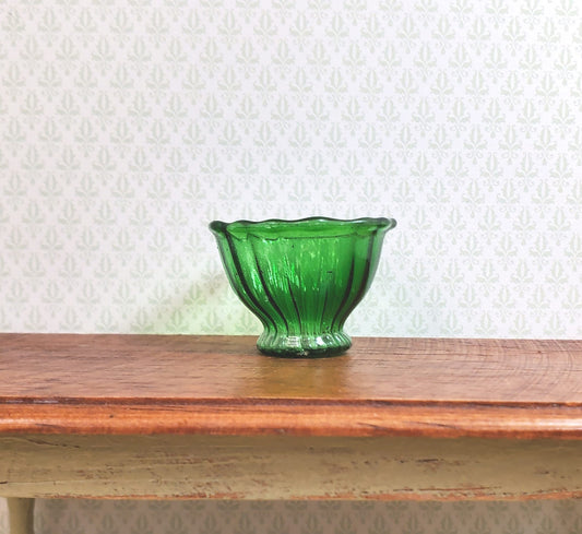 Dollhouse Crystal Green Glass Flared Footed Bowl 1:12 Scale Some Color Flaw