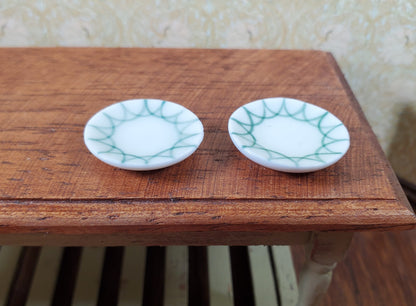 Dollhouse Green Trimmed Ceramic Plates Set of 2 1:12 Scale Miniature