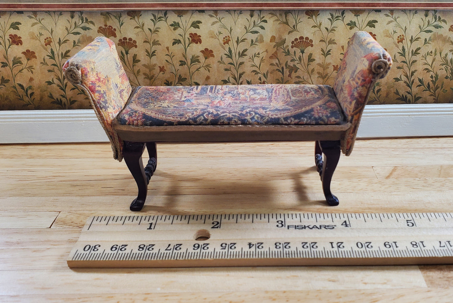 Dollhouse Padded Bench Seat Handmade Estate Piece 1:12 Scale Miniature Furniture