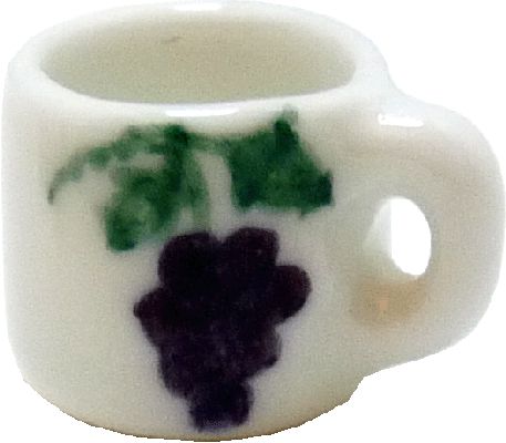 Dollhouse White Ceramic Coffee Tea Mug Grapes Motif 1:12 Scale Miniature Dish