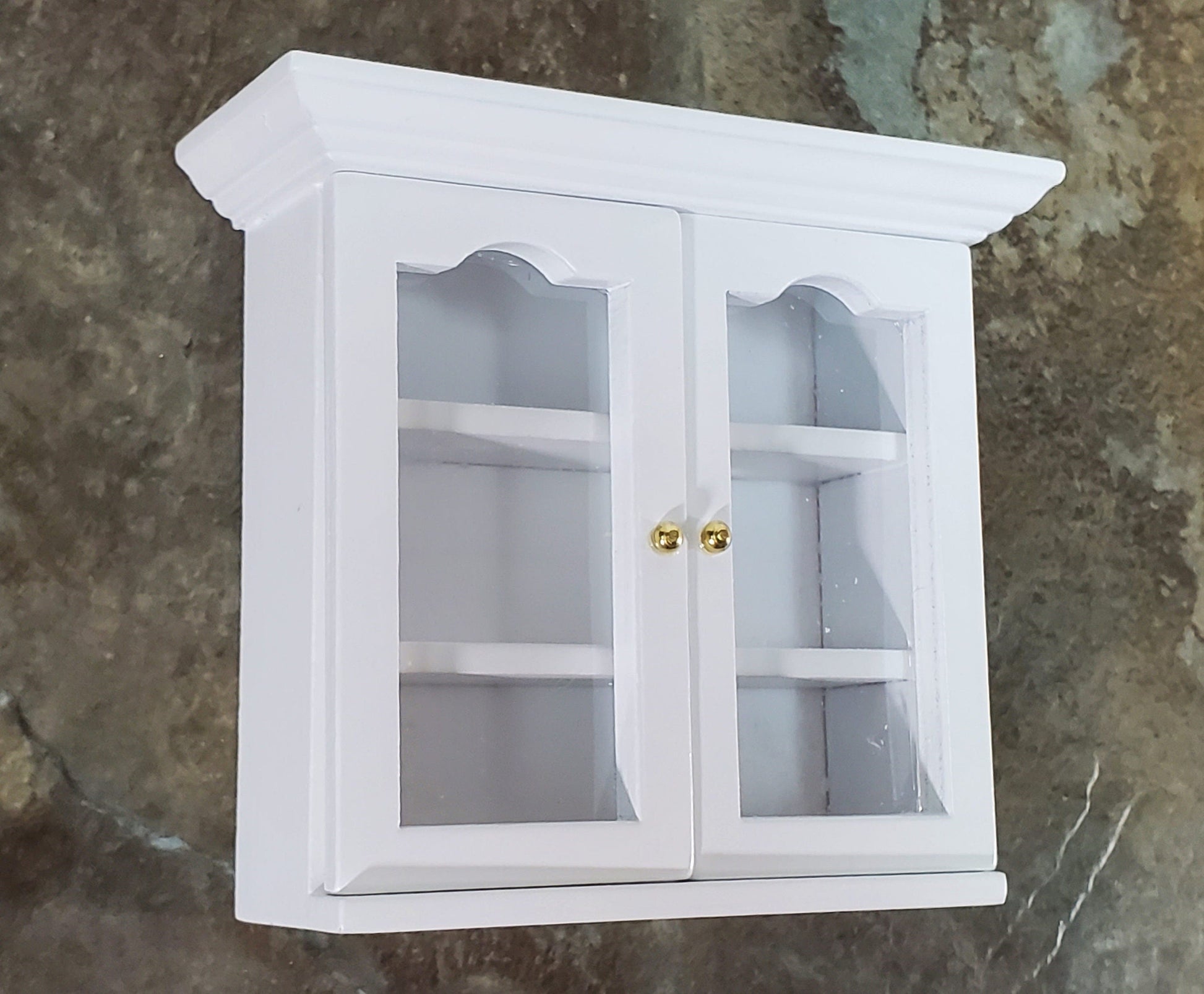 Dollhouse Upper Kitchen Cabinet White Finish 1:12 Scale Miniature Hanging Cupboard