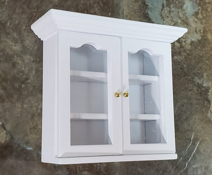Dollhouse Upper Kitchen Cabinet White Finish 1:12 Scale Miniature Hanging Cupboard