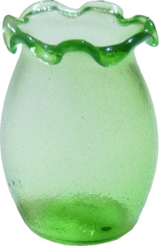 Dollhouse Green Fluted Glass Vase 1:12 Scale Miniature Decoration Flowers