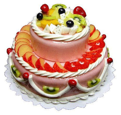 Dollhouse Extra Large 2 Tier Cake with Fruit Topping Miniature Food Prop