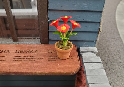 Dollhouse Potted Flowers Red Daisies Houseplant 1:12 Scale Miniature Decor