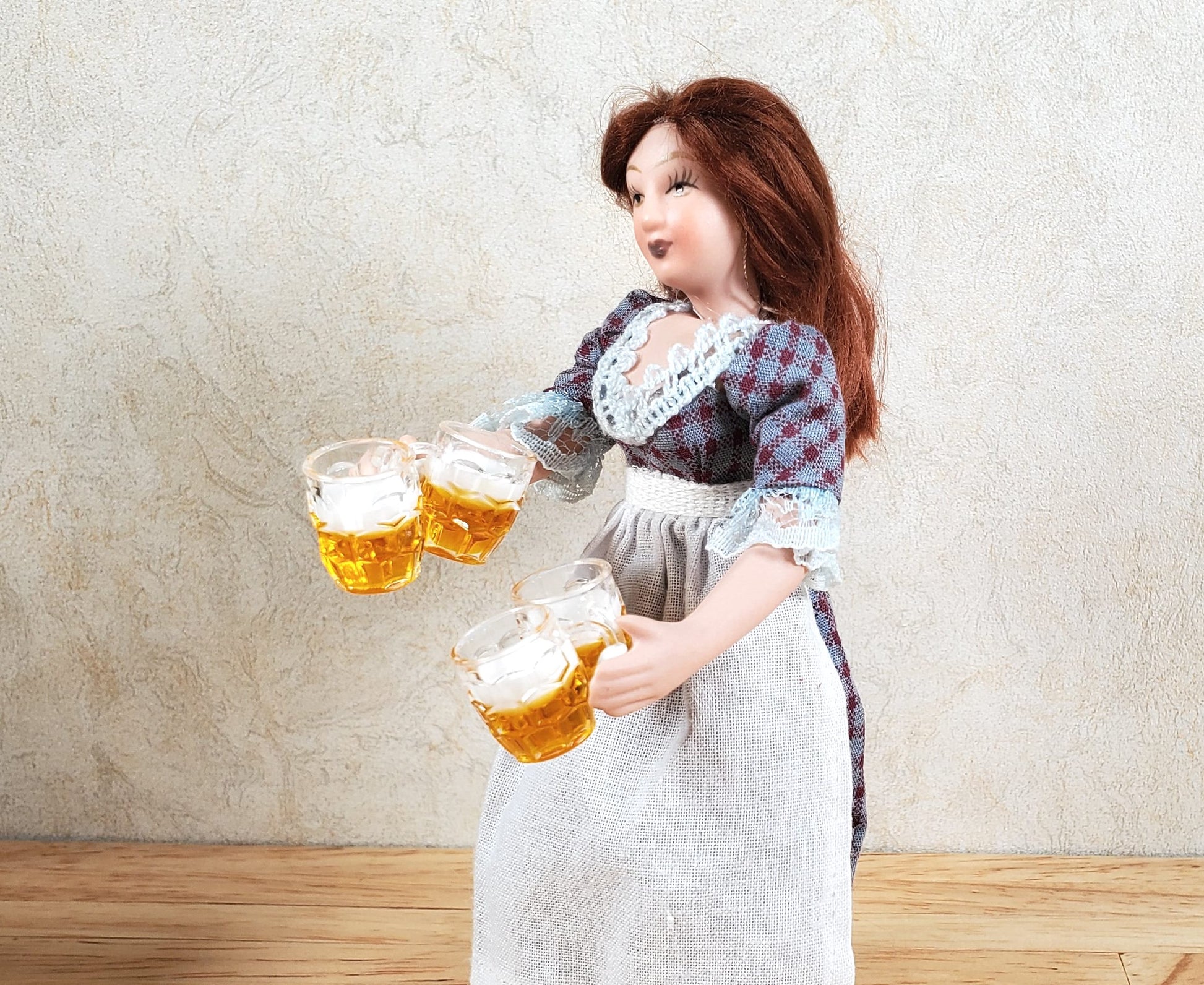 4 Dollhouse Mugs of Beer Ale with Foamy Head 1:12 Scale Miniature Drinks