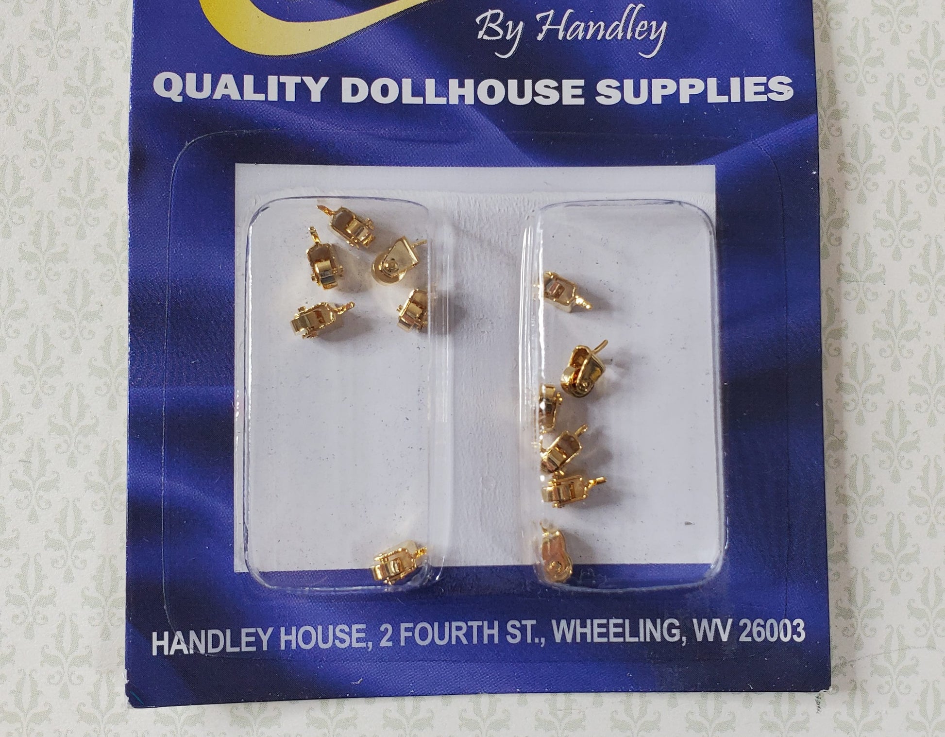 Dollhouse Wheels Casters Tiny Gold Brass Working Set of 12 1:12 Scale Miniature