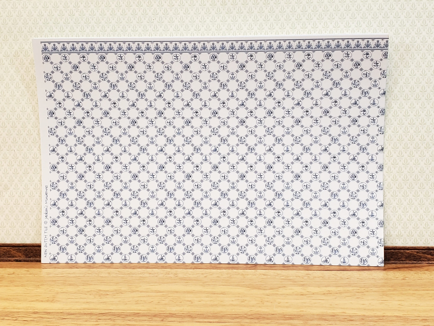 Dollhouse HALF SCALE Wallpaper 3 Sheets Dutch Delft Blue 1:24 Scale Miniature