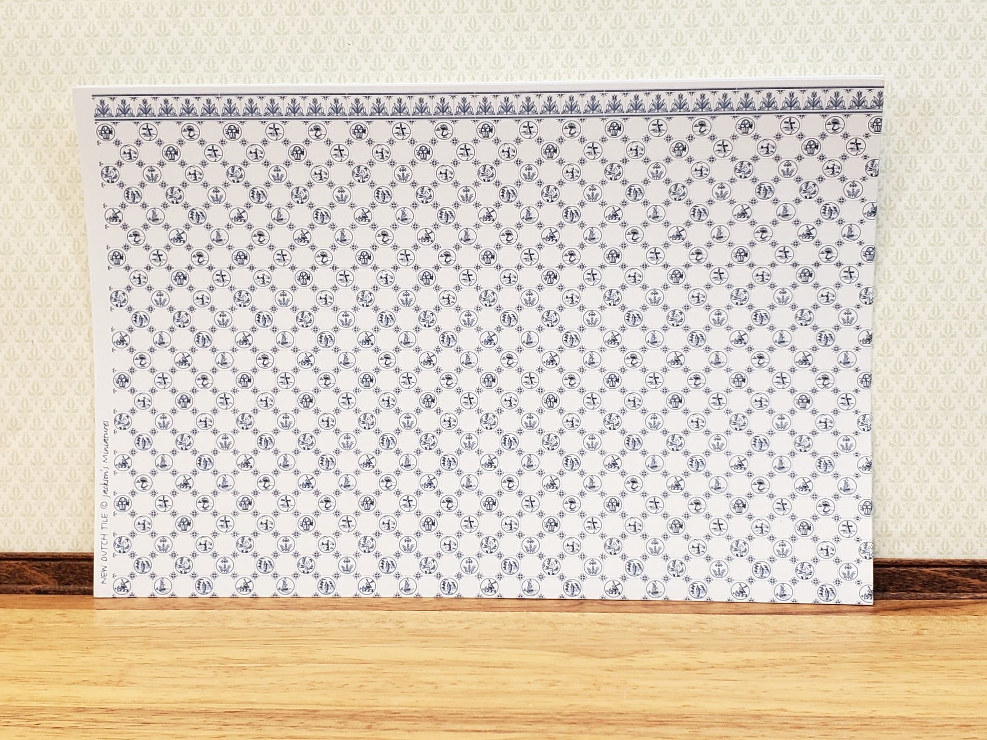 Dollhouse HALF SCALE Wallpaper 3 Sheets Dutch Delft Blue 1:24 Scale Miniature