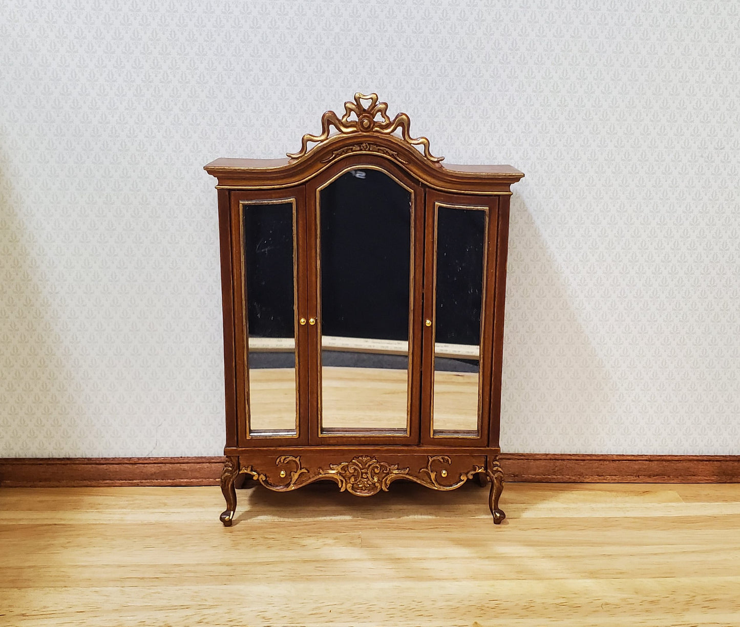 JBM Dollhouse Wardrobe Mirrored Closet Victorian Style 1:12 Scale Furniture