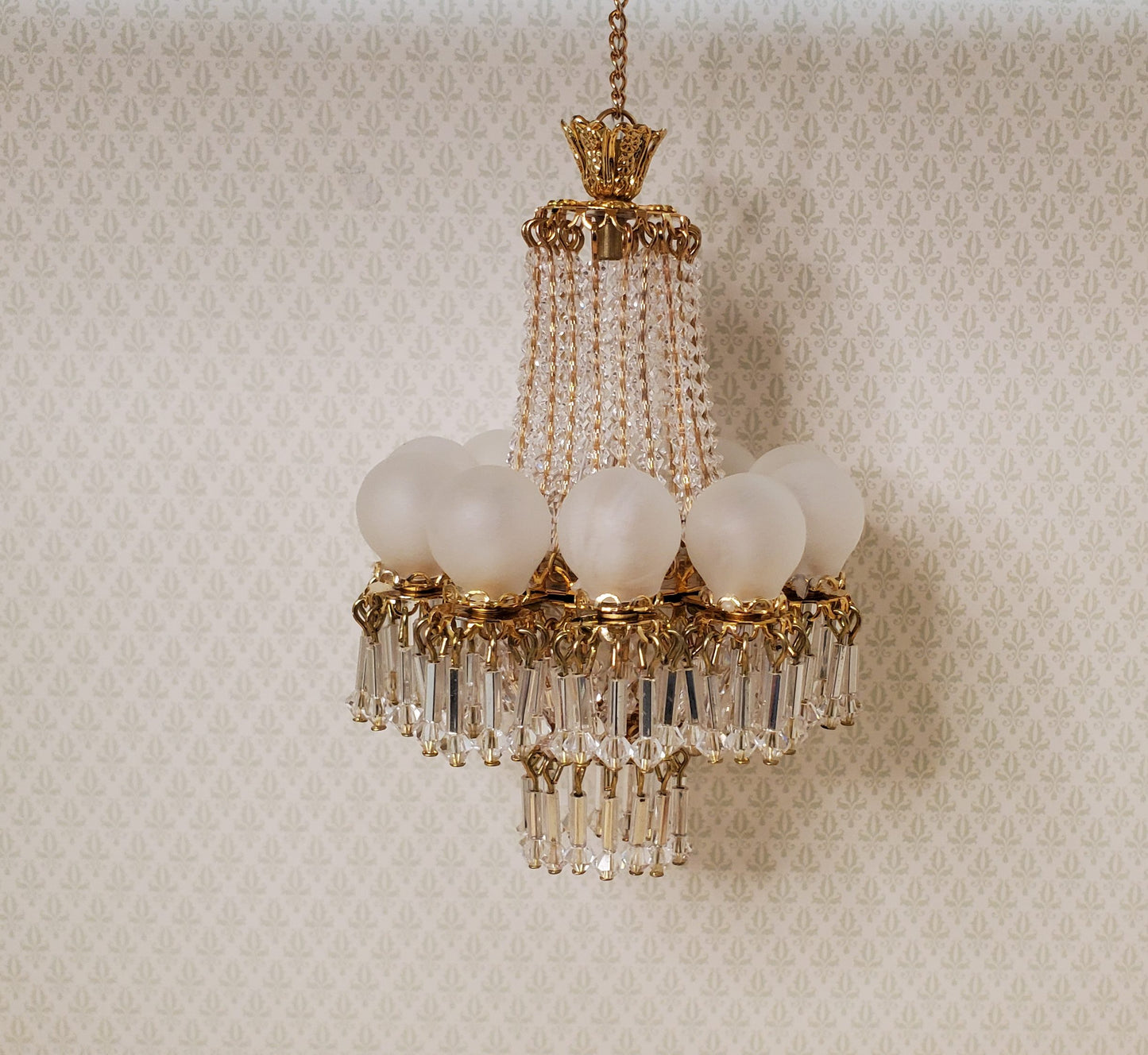 Dollhouse 10 Light Grand Ballroom Crystal Chandelier Handmade 12 Volt 1:12 Scale