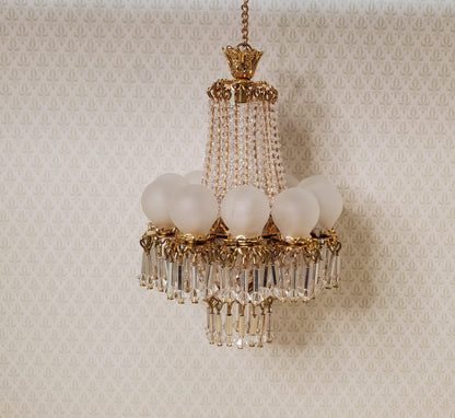 Dollhouse 10 Light Grand Ballroom Crystal Chandelier Handmade 12 Volt 1:12 Scale