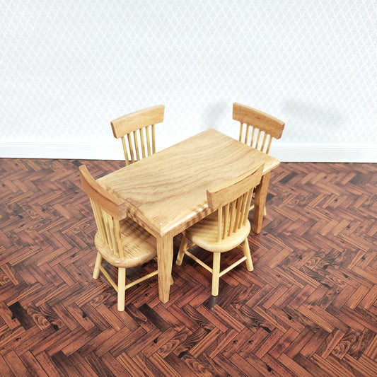Dollhouse Kitchen Table with 4 Chairs Medium Oak Finish 1:12 Scale Miniature Furniture