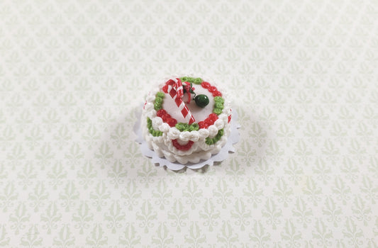Dollhouse Peppermint Candy Cane Xmas Cake 1:12 Scale Miniature Food Bakery