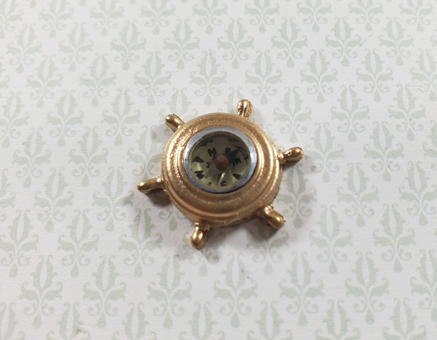 Dollhouse Miniature Ship Wheel Compass Gold Metal Lighthouse Prop