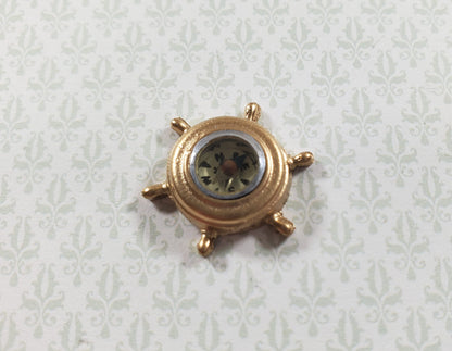 Dollhouse Miniature Ship Wheel Compass Gold Metal Lighthouse Prop