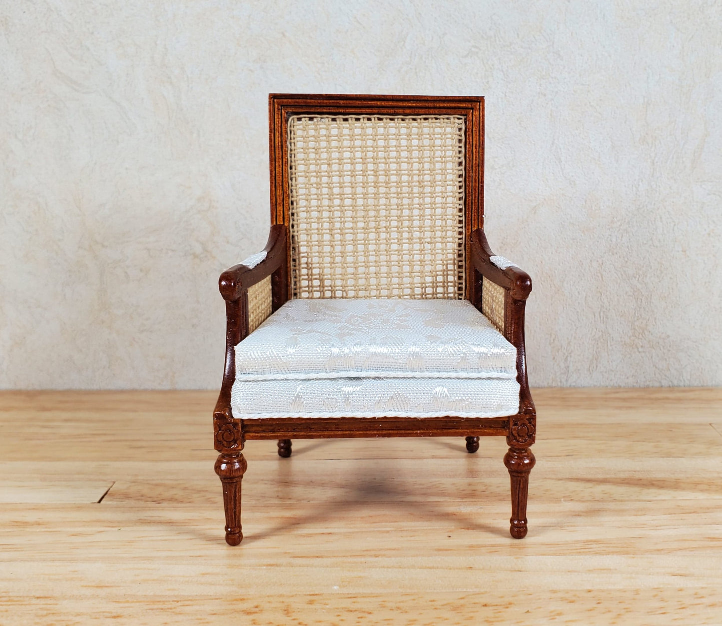 JBM Dollhouse Cane Back Armchair Chair Walnut 1:12 Scale Miniature Furniture