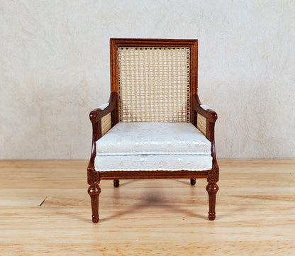 JBM Dollhouse Cane Back Armchair Chair Walnut 1:12 Scale Miniature Furniture