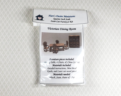 Dollhouse Quarter Scale Furniture Kit DIY Victorian Dining Room Set 1:48