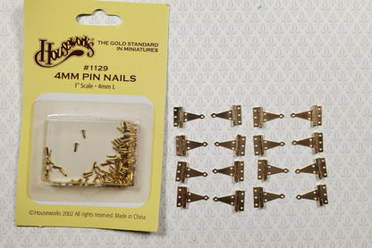 Dollhouse Miniature T Hinges Working x16 Gold 1:12 Scale Includes Nails