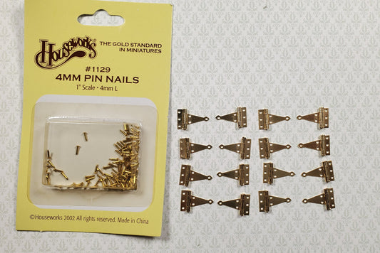 Dollhouse Miniature T Hinges Working x16 Gold 1:12 Scale Includes Nails