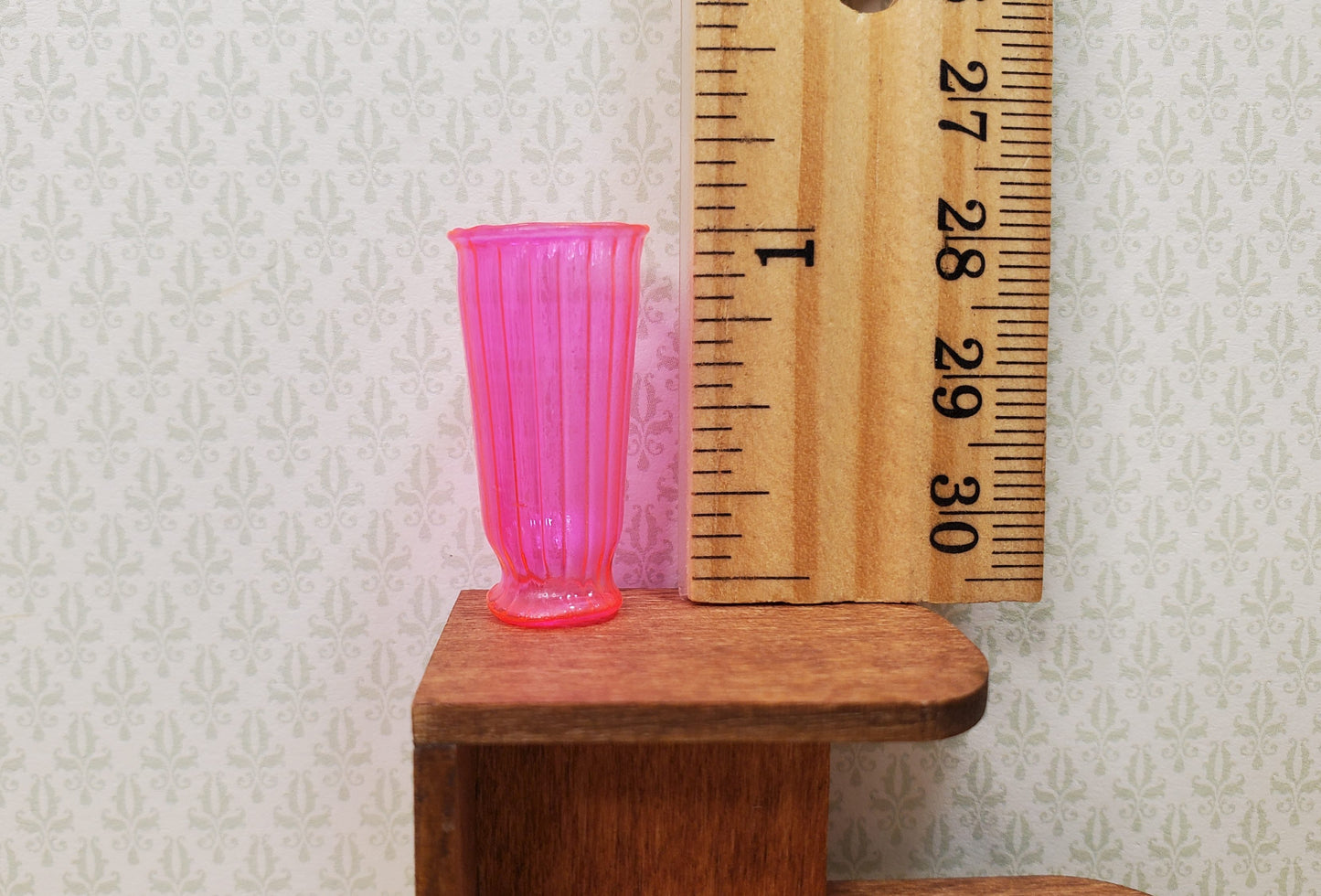 Dollhouse Vase Ridged Neon Pink Pedestal Vase 1:12 Scale Miniature